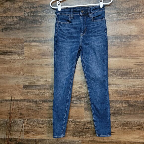 American Eagle Jeans 2 S Jegging Next Level Stretch Super Hi Rise Medium Dark - Picture 1 of 12